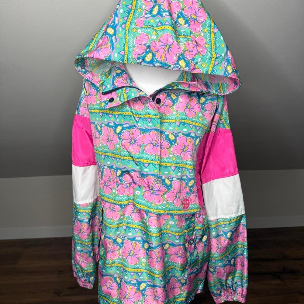 Simply Southern Tropical Hibiscus Rain Jacket Windbreaker Coastal Preppy
